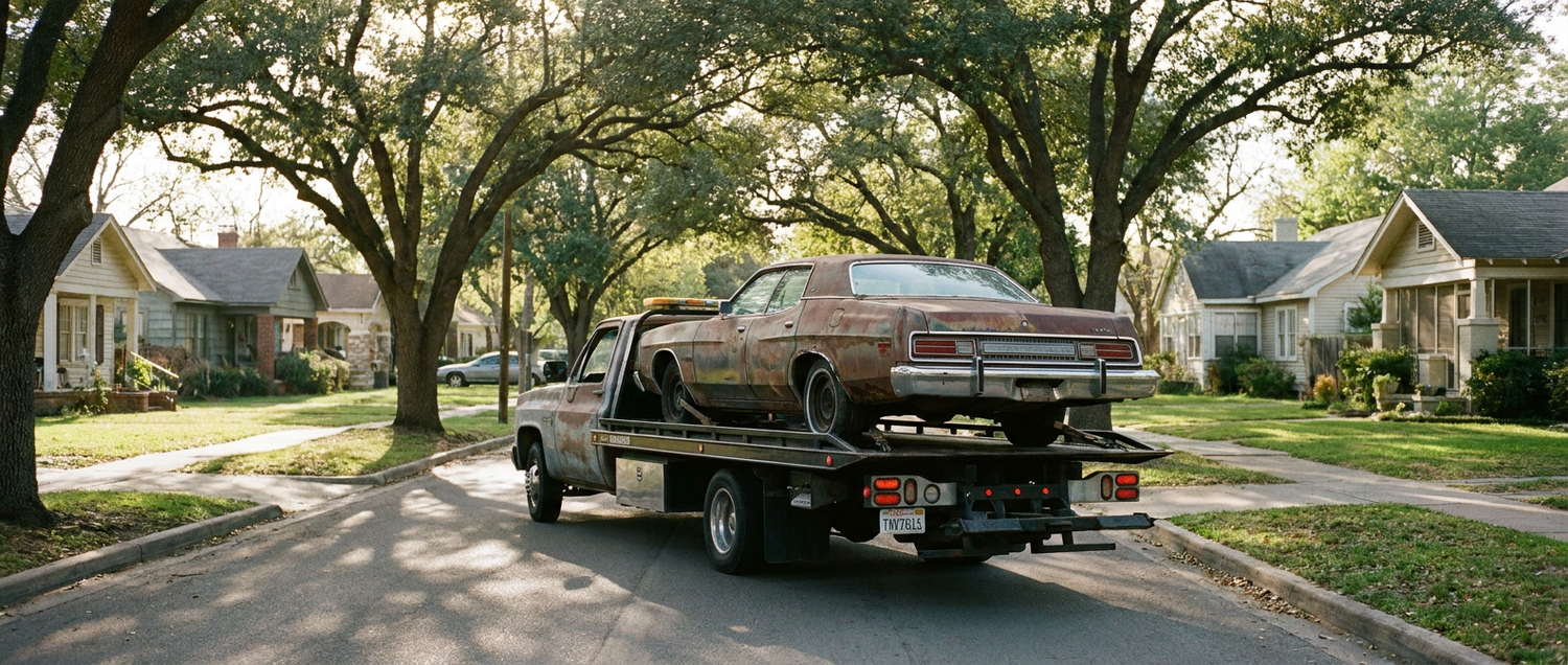 Junk car buyer completing pickup in Duluth, Georgia