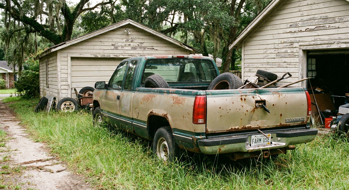 Old Ford F-150 truck being bought as junk in Duluth Georgia neighborhood